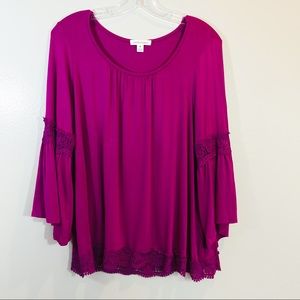 JohnPaulRichard Bell Sleeve Embroidered Boho Peasant Top